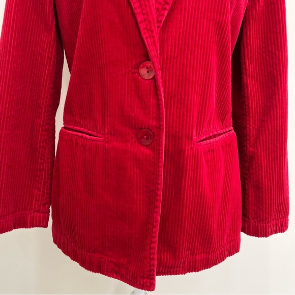 Vintage Newport News red wide tooth corduroy blazer jacket shoulder pads Size 4 - Picture 6 of 13